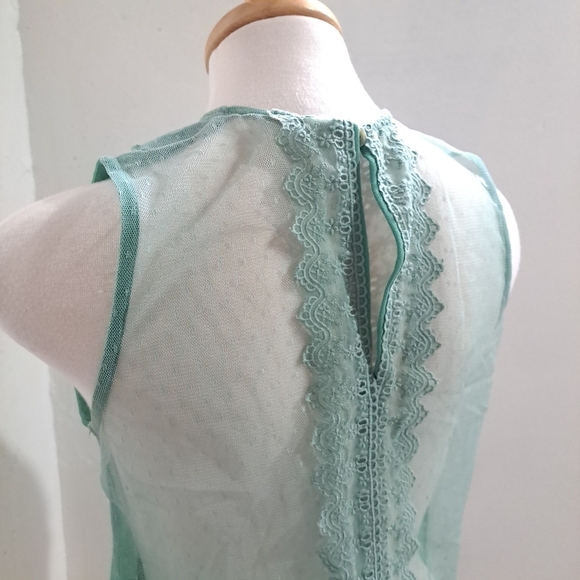 Temperance | Mint green sheer lace sleevless womens blouse - Picture 6 of 10